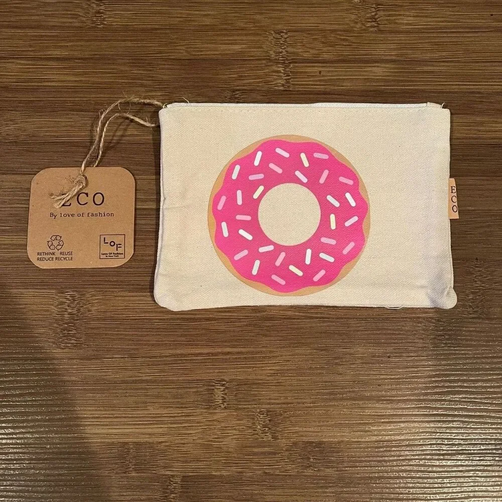 Eco Zipper Pouch Stylish Pink Donut Printed Organizer Cosmetic Small Makeup